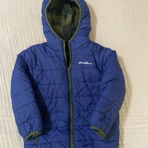 Eddie Bauer Blue Hooded Reversible Puffer Jacket